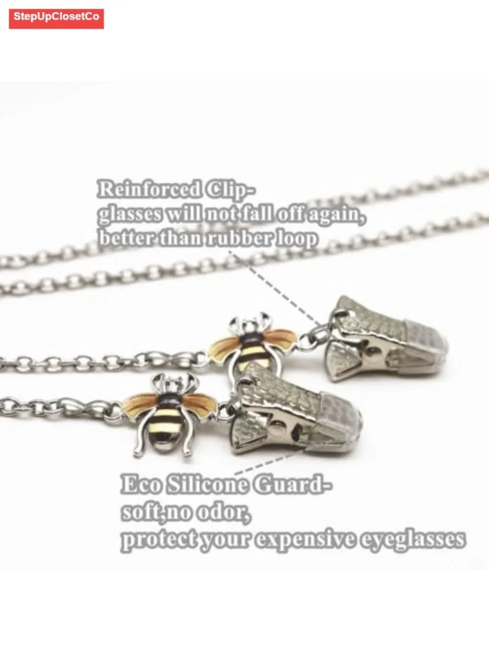 Eyeglass Chain Glasses Strap Stainless Steel Clip On Honeybee